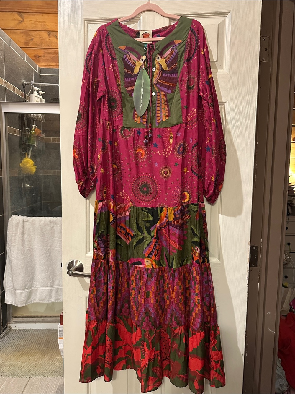 FARM RIO NWT XS Mixed Prints Embroidered Yoke Maxi Dress